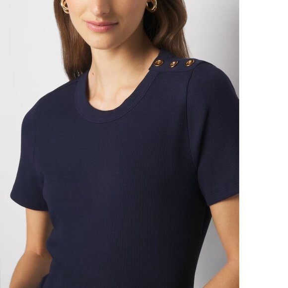WHBM Button Shoulder Tee Navy - Picture 4 of 6